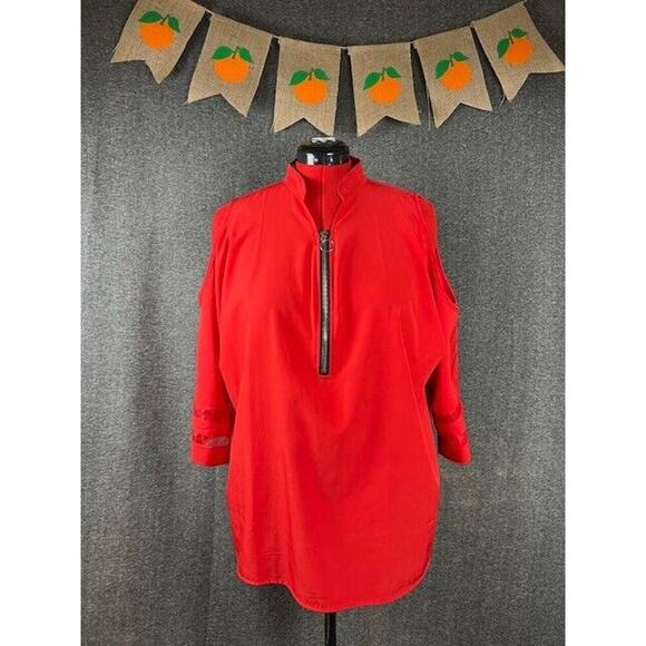 New Elegant V-Neck Zipper Cold Shoulder Bell Sleeve RED Blouse Top Plus SIZE 2X - Picture 1 of 10